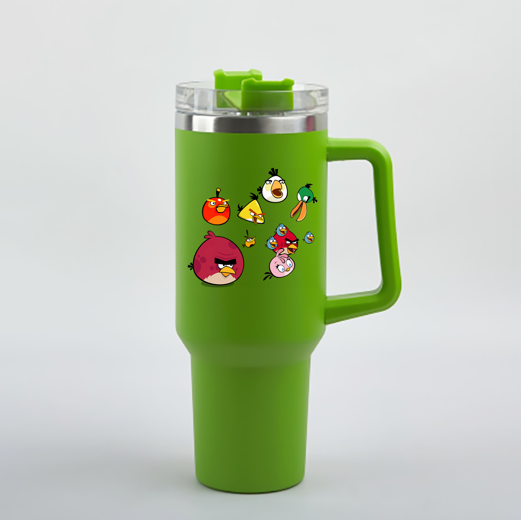 （画像用） Angry Birds アングリーバード 1200mL車用タンブラー - クリスタルステッカー（プラスチックストロー付き）